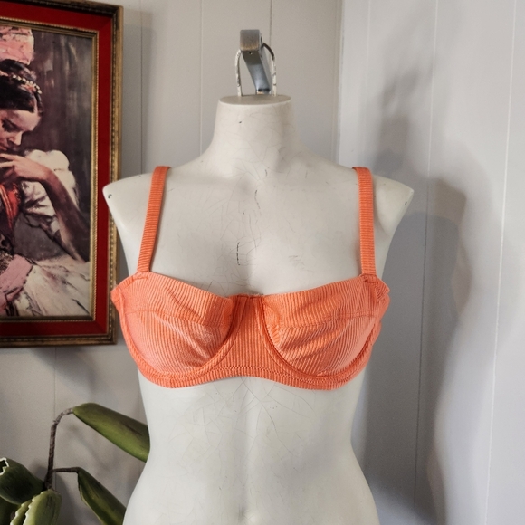 Aerie Shine Ribbed Orange Underwire Bikini Swim Swimsuit Top Size 36C New Beach - Picture 2 of 6